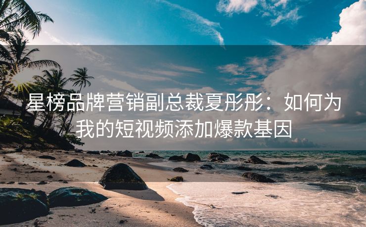 星榜品牌营销副总裁夏彤彤：如何为我的短视频添加爆款基因